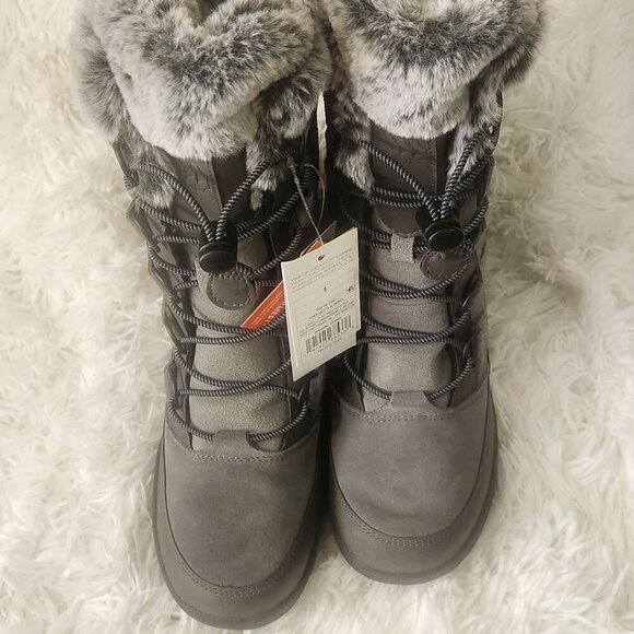 NWT All in Motion Girls Gray Faux Fur Lined Winter Boots Size 1 - Picture 3 of 6